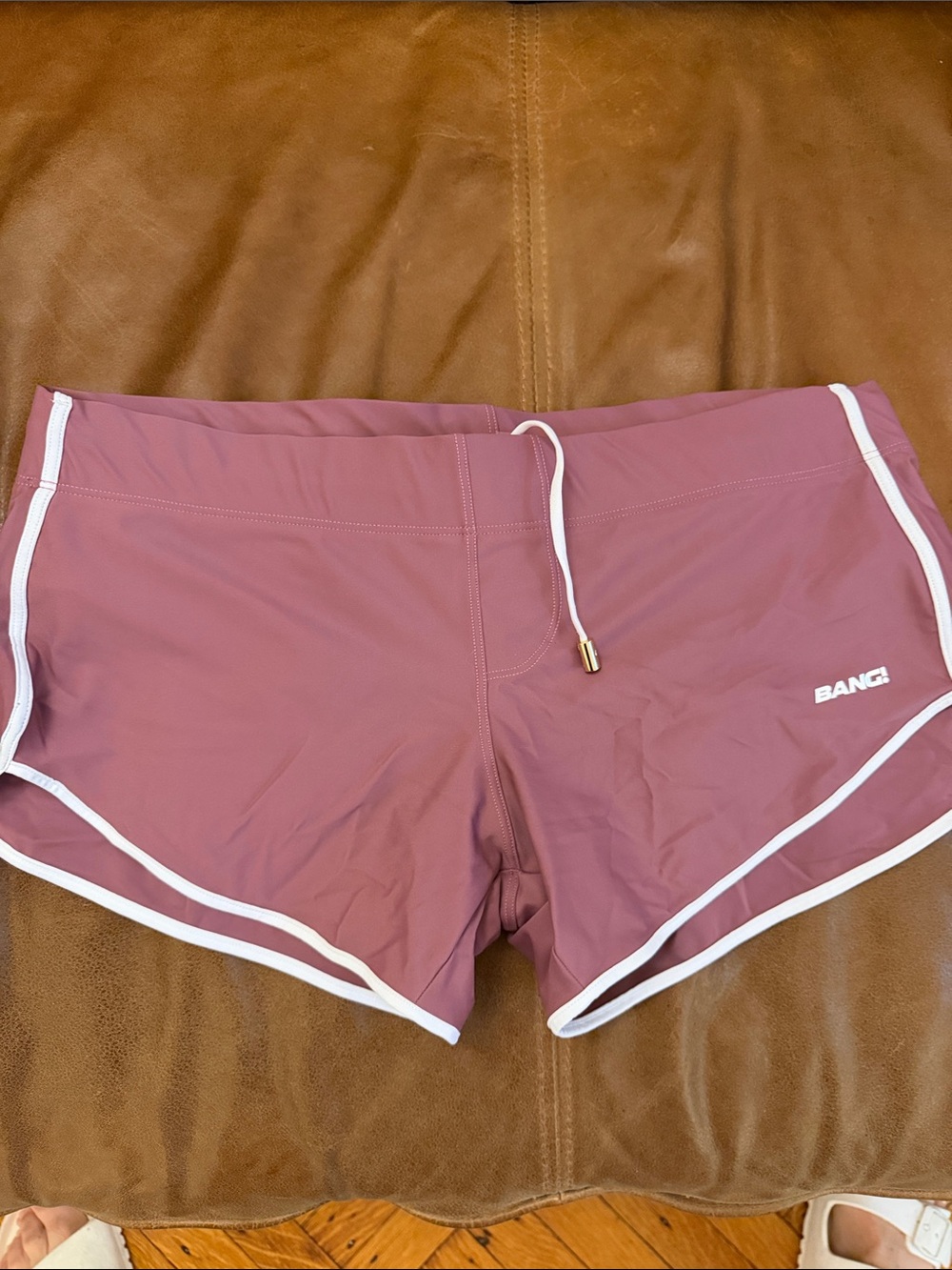 BANG! Men's Mauve Swim Trunks with White Piping